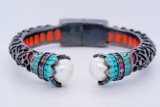 MCL Pearl, Sapphire, Enamel and Sterling Bracelet