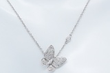 14K White Gold and 0.75ctw Diamond Butterfly Necklace