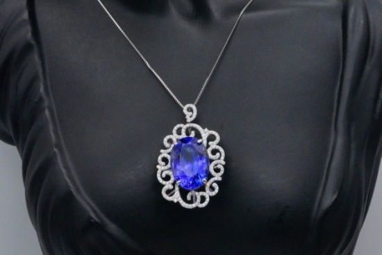27.75ct Tanzanite, 1.15ctw Diamond & Platinum Necklace
