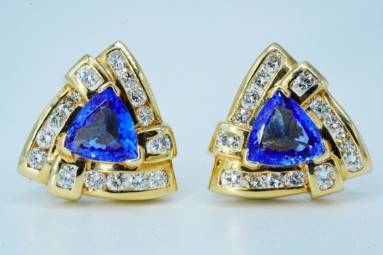 3.20ctw Tanzanite, 2.00ctw Diamond and 14K Earrings