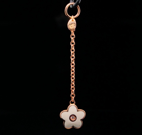 Aaron Basha 18K, Enamel Flower Pendant W/Diamonds