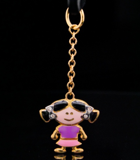 Aaron Basha 18K and Enamel Girl Pendant W/Diamonds