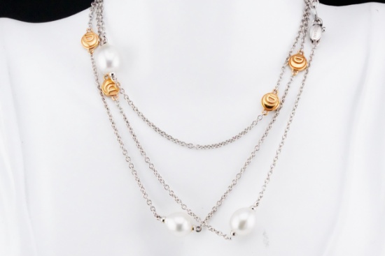 Damiani 6.5mm Pearl 18K White/Rose Gold 32" Necklace