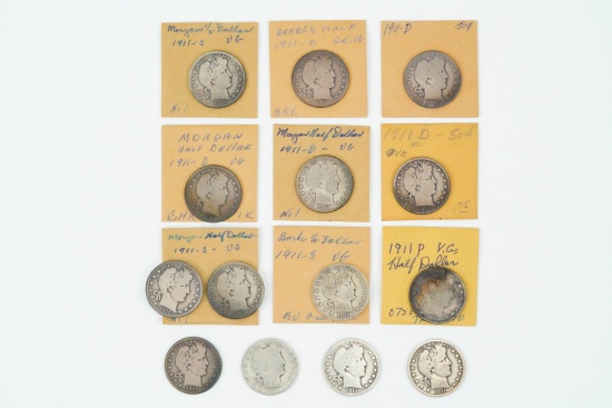 Lot of (14) 1911 Barber Half Dollars (90% Silver)