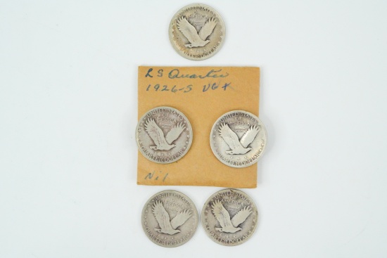 Lot of (5) 1926-S Standing Liberty Quarters (90% Silver)
