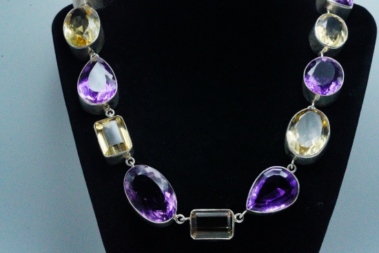 385.90ctw Amethyst and  Citrine Sterling Necklace
