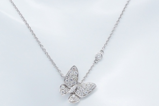 14K White Gold and 0.75ctw Diamond Butterfly Necklace