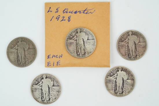 Lot of (5) 1928-P Standing Liberty Quarters (90% Silver)
