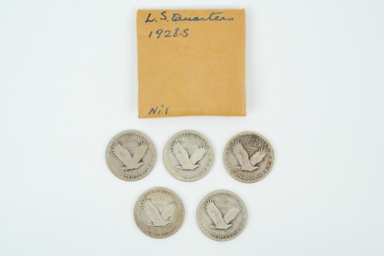 Lot of (5) 1928-S Standing Liberty Quarters (90% Silver)