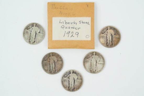 Lot of (5) 1929-P Standing Liberty Quarters (90% Silver)