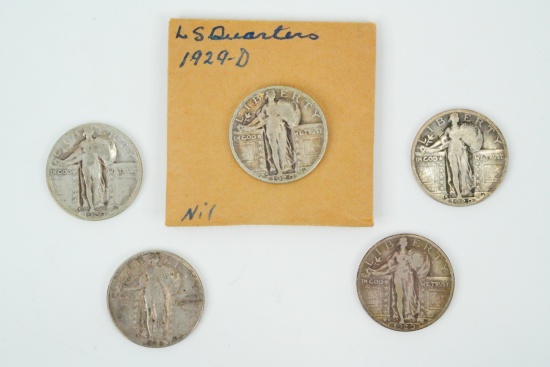 Lot of (5) 1929-D Standing Liberty Quarters (90% Silver)