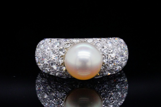 Cartier Juliette 3.00ctw Diamond, 9mm Pearl and 18K Ring
