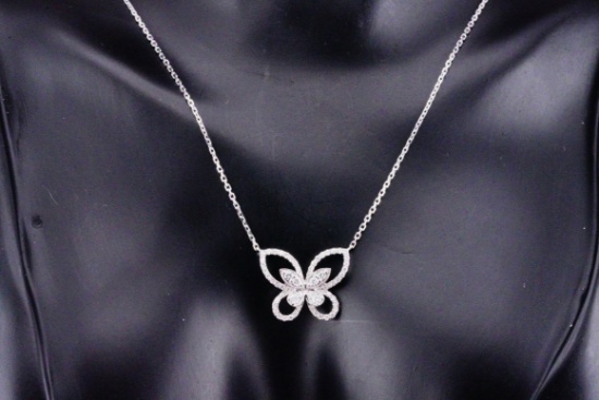 18K White Gold and 0.50ctw Diamond Butterfly Necklace