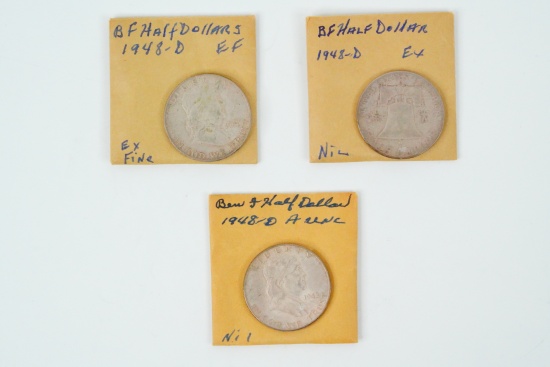 Lot of (3) 1948-D Franklin Half Dollars (90% Silver)