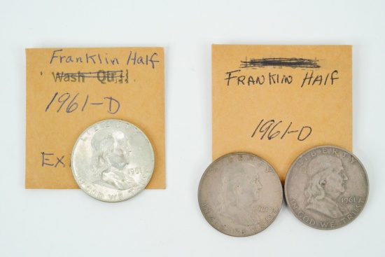 Lot of (3) 1961-D Franklin Half Dollars (90% Silver)