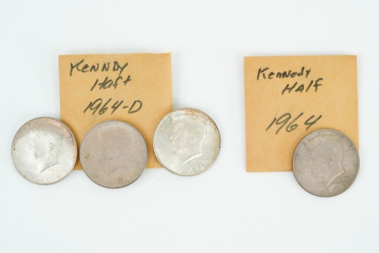 Lot of (4) 1964 Kennedy Half Dollars (90% Silver)