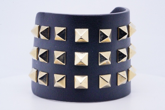 Valentino Garavani Leather 3-Row Rockstud Bracelet
