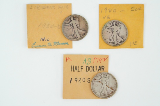 Lot of (3) 1920-PDS Walking Liberty Half Dollars