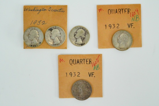 Lot of (5) 1932-P Washington Quarters (90% Silver)