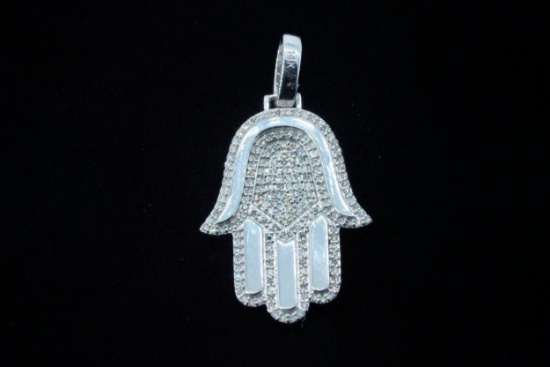 14K White Gold and 0.50ctw Diamond 1.25" Hamsa Pendant
