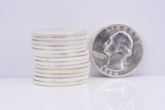 (14) 1964-P 90% Silver Washington Quarters UNC