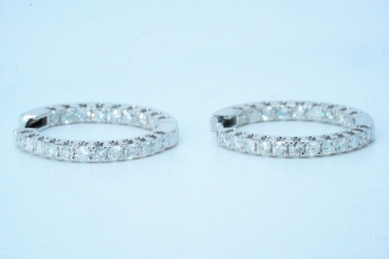 1.00ctw Diamond and 14K White Gold 0.75" Hoop Earrings