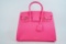 Pink Grained Leather Top Handle Bag W/Gold Tone Hardware