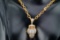 14K and Diamond Owl Pendant on Gold Tone Chain