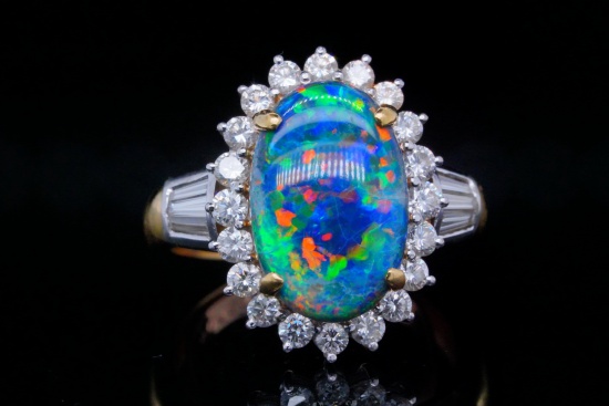 3.62ct GIA Black Opal, 1.10ctw Diamond and 18K Ring