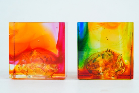 Lot of (2) Liuligongfang Art Glass Lotus Paperweights