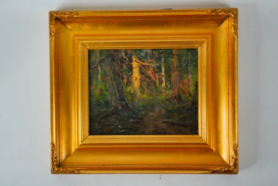 Forest Path Oil on Board Landscape Painting (Framed)