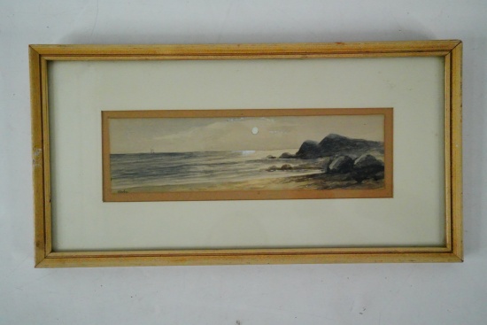 Signed Coastal Watercolor Seascape (Framed)
