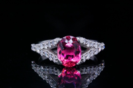 1.25ct Pink Tourmaline, 0.60ctw Diamond, Platinum Ring