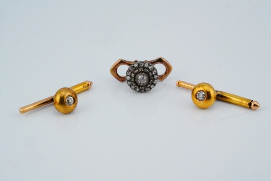 Lot of (3) 14K/18K Yellow Gold and Diamond Button Clips