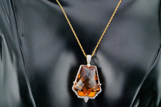 30.00ct Citrine, 1.00ctw Diamond and 14K Pendant