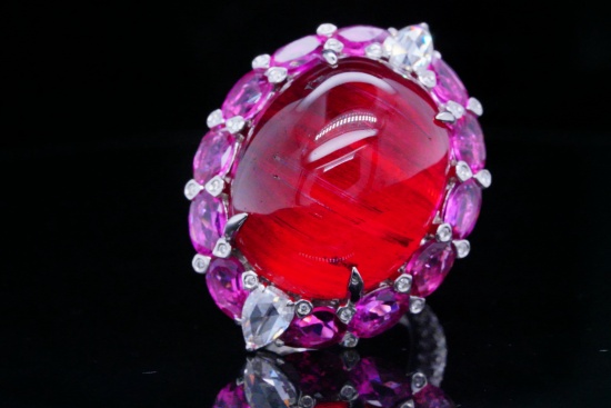40.50ctw Pink Tourmaline, 1.50ctw Diamond and 18K Ring