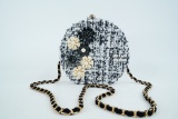 Cristina Sabatini Tweed Shoulder Bag W/Jeweled Flowers