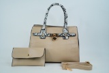 Crocodile Embossed Leather Top Handle Handbag