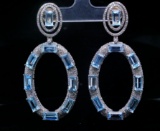20ctw Aquamarine, 3.80ctw Diamond and Silver Earrings