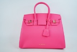 Pink Grained Leather Top Handle Bag W/Gold Tone Hardware