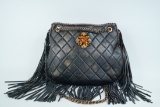 Chanel 2014 Black Aged Calfskin Fringe Shoulder Bag