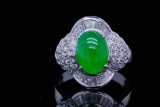 2.50ct Green Jade, 0.65ctw Diamond and 18K Ring