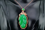 Carved Jade and Rose Gold Plated Silver 18