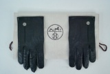 Hermes Black Lambskin Gloves W/Dust Bag
