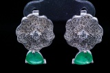 1.20ctw Emerald, 1.10ctw Diamond and 18K Earrings