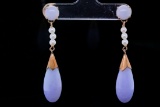 7mm-17mm Lavender Jade, Seed Pearl and 14K Earrings