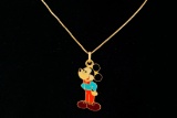 Italian Vintage 18K and Enamel Mickey Mouse Necklace
