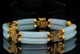22mm Green Jade and 14K Yellow Gold 7.25