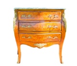 French Louis XV Style Inlaid Bombe Commode W/Marble Top