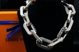 Louis Vuitton LV Edge Silver-Tone Necklace W/Box